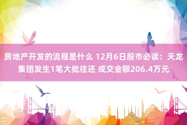 房地产开发的流程是什么 12月6日股市必读：天龙集团发生1笔大批往还 成交金额206.4万元