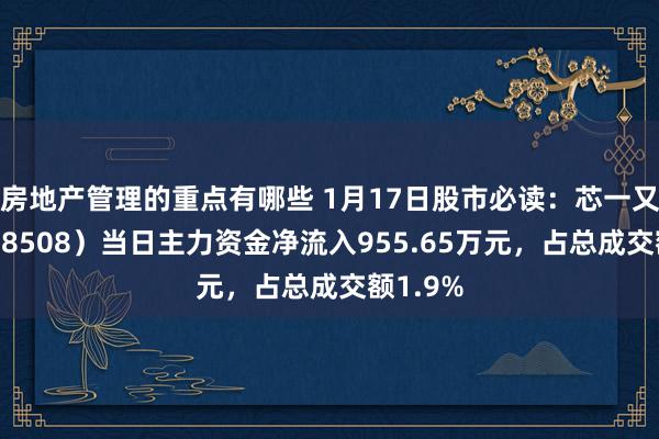 房地产管理的重点有哪些 1月17日股市必读：芯一又微（688508）当日主力资金净流入955.65万元，占总成交额1.9%