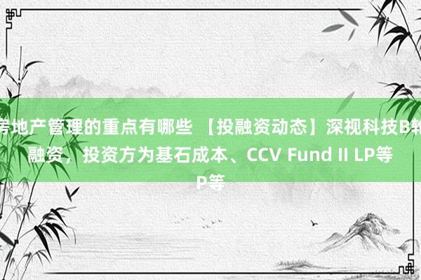 房地产管理的重点有哪些 【投融资动态】深视科技B轮融资，投资方为基石成本、CCV Fund II LP等