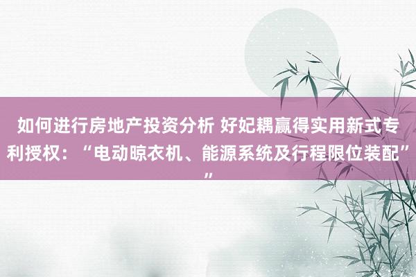 如何进行房地产投资分析 好妃耦赢得实用新式专利授权：“电动晾衣机、能源系统及行程限位装配”