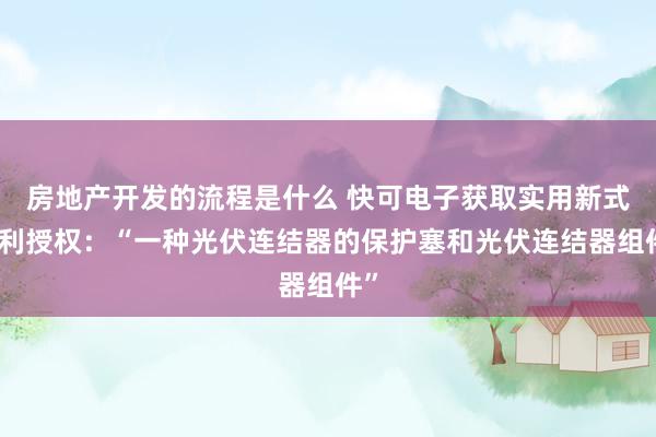 房地产开发的流程是什么 快可电子获取实用新式专利授权：“一种光伏连结器的保护塞和光伏连结器组件”