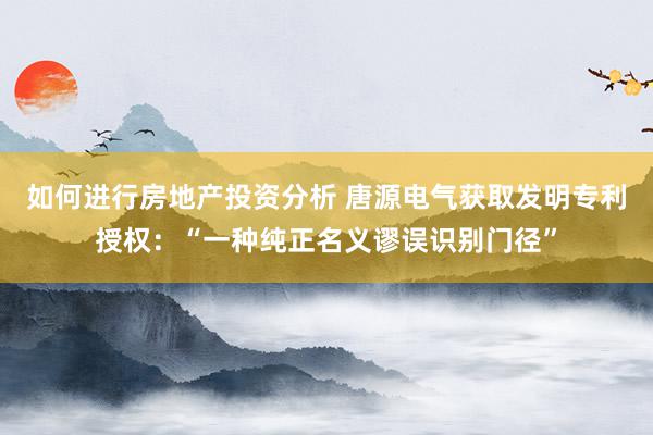 如何进行房地产投资分析 唐源电气获取发明专利授权：“一种纯正名义谬误识别门径”