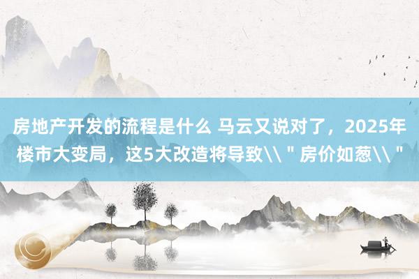 房地产开发的流程是什么 马云又说对了，2025年楼市大变局，这5大改造将导致\＂房价如葱\＂